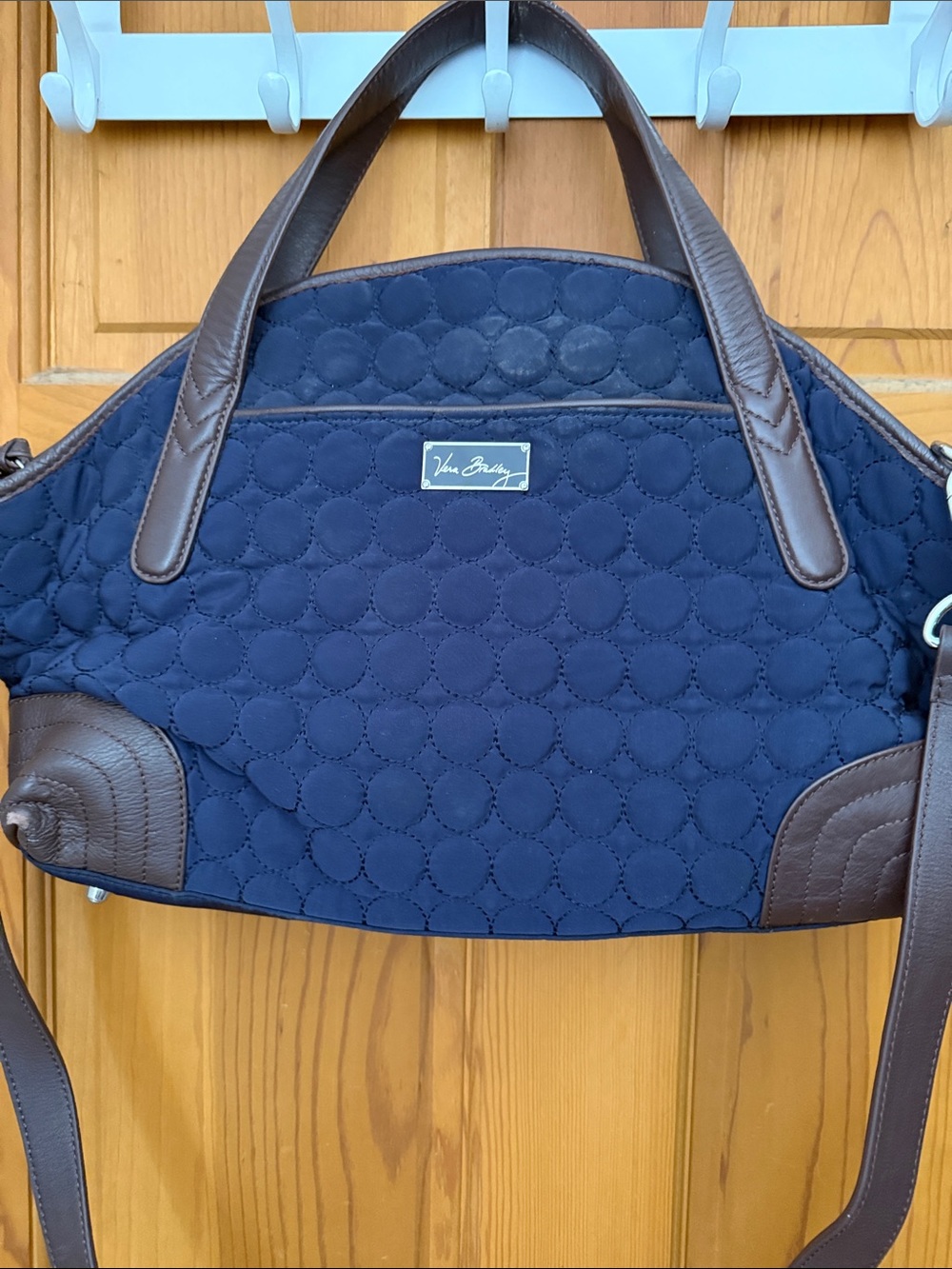 Vera Bradley Navy Quilted Shoulder Satchel with Brown Trim